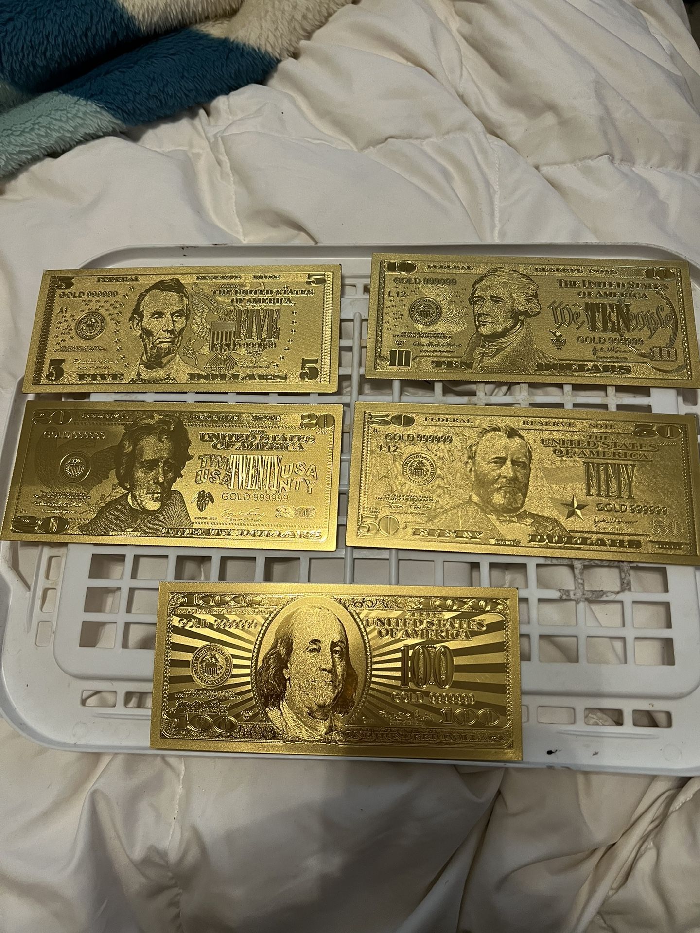 Gold Foil Five,ten,twenty Fifty And Hundred 