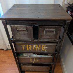 Handmade Industrial Cabinet — Vintage Ammo Crate Drawers + Reclaimed Barn Wood