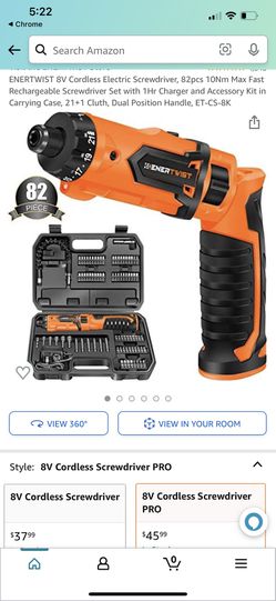 ENERTWIST Cordless Screwdriver, 8V Max 10Nm Electric Screwdriver  Rechargeable Set with 82 Accessory Kit and Charger in Carrying Case, 21+1  Cluth, Dual