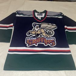 Youth L/xl Grand Rapids Griffins Bauer Hockey jersey Mic Clean IHL Vintage Blue