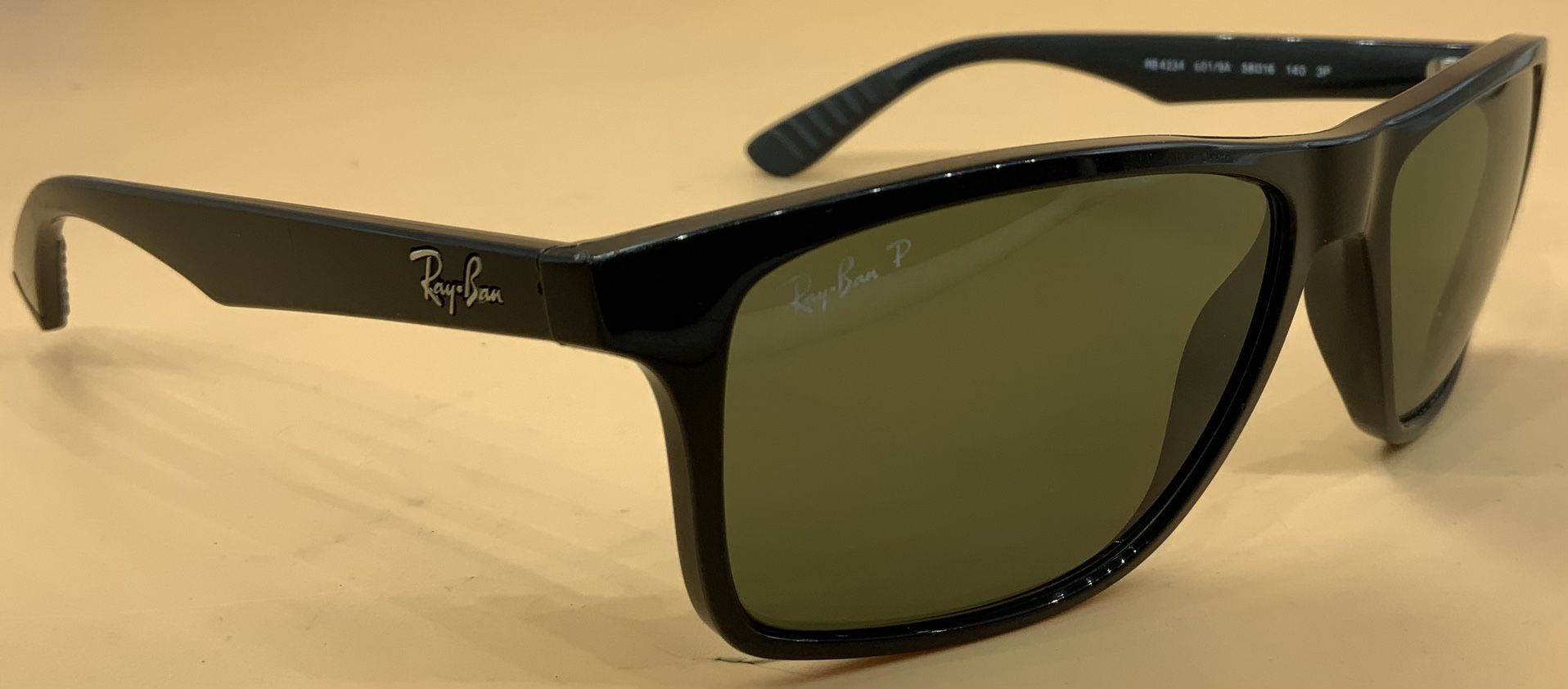 Ray-Ban RB4234 601/9A 58mm Black Rectangular Sunglasses Green Polarized Lens