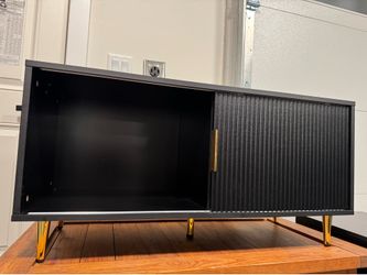 Modern Black Fluted TV Stand + ONE Matching Side Cabinet Set