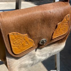 Cowhide Western Purse With Roses Stamped On Each Side 