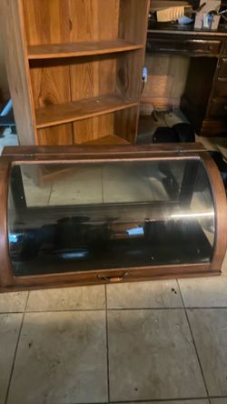 Mercantile antique merchant display case with curved lid