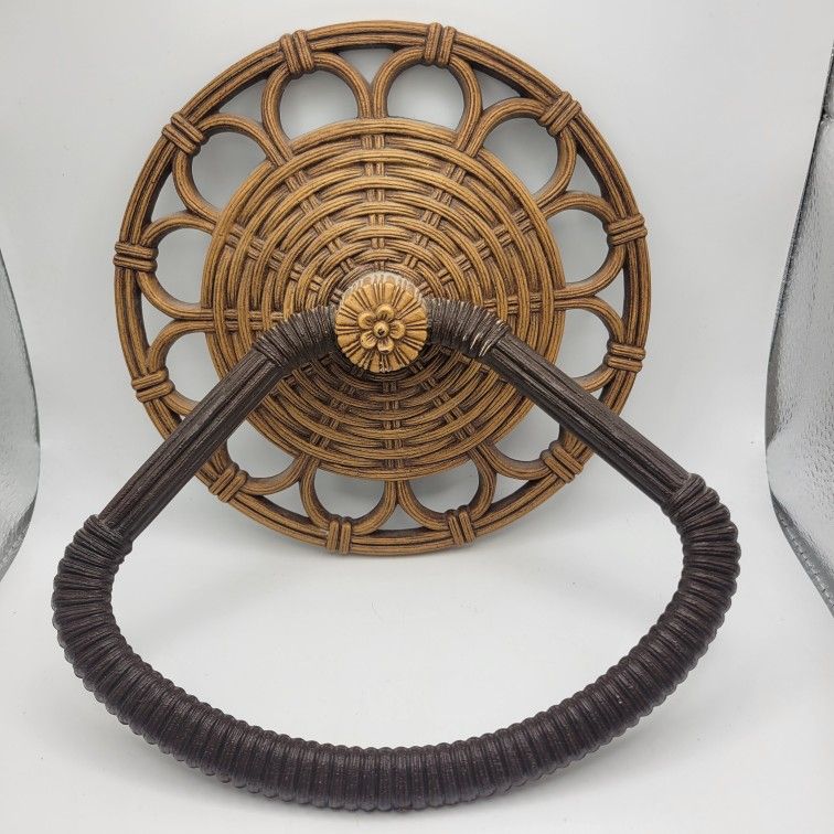Vintage 70s Faux Rattan Wicker Towel Ring Kitchen Bathroom Wall Decor 1978 Homco