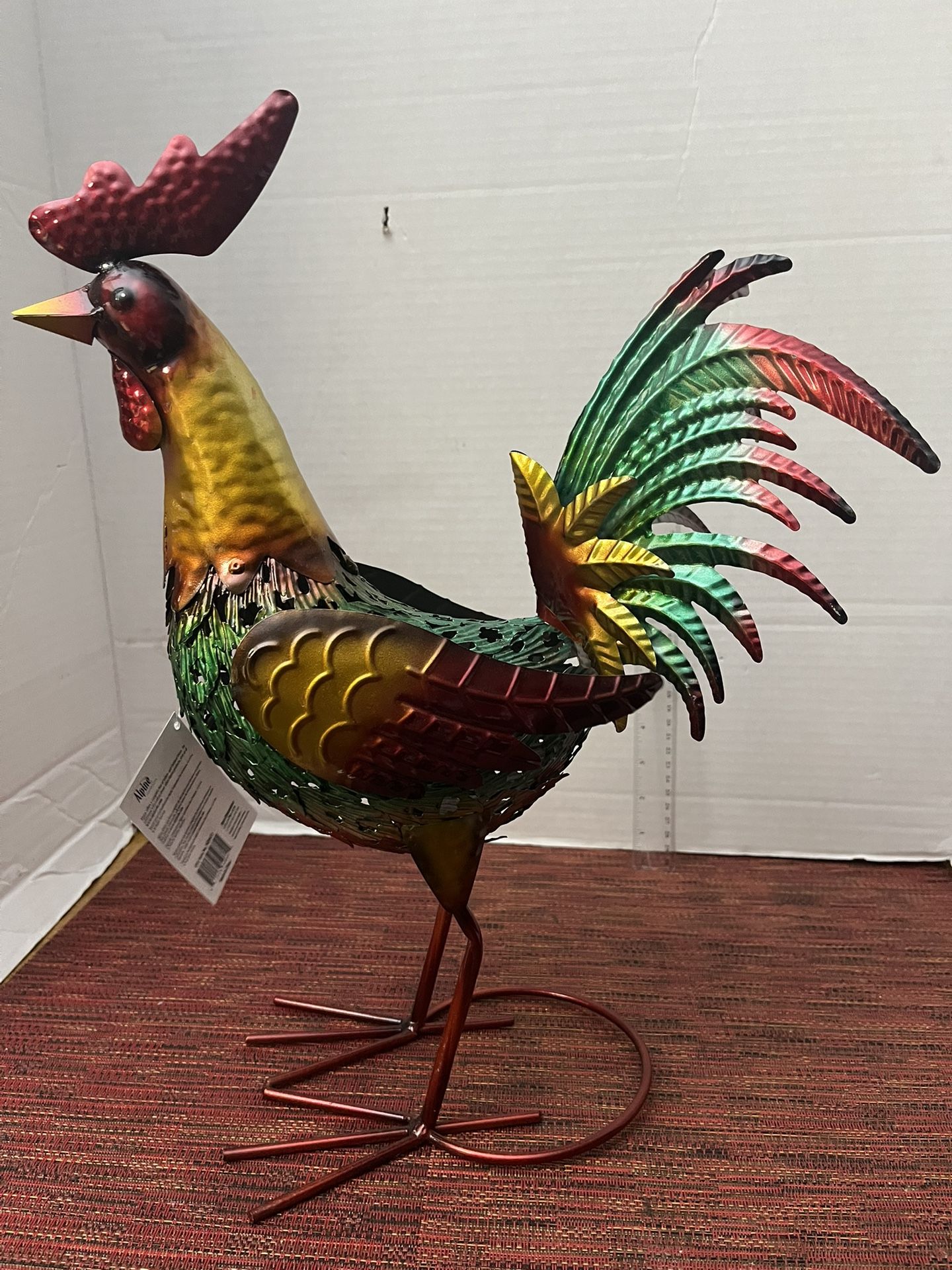 NEW Standing Hand Crafted 16" Tall Metal Rooster - Indoor or Outdoor
