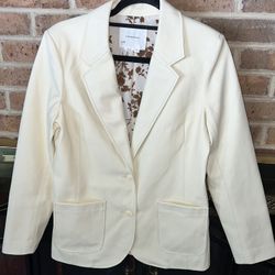Ladies sz XS x-small by Anthropologie cream polyester faux leather blazer jacket