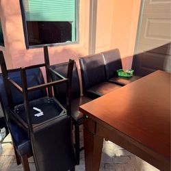 Dining room table 54” square. 5 Chairs that includes 2 that  swivel