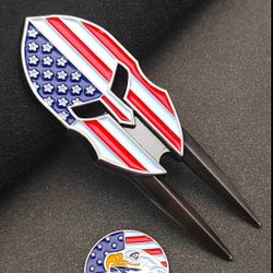 Golfers Spartan Flag Divot tool and Ball Marker