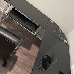 Glass Office Desk And  Leather Chair