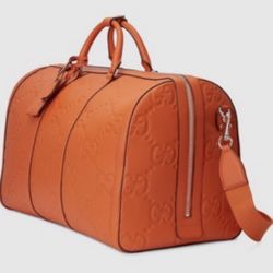 New Gucci GG Jumbo Leather Orange Luggage Large Duffel Bag Travel
