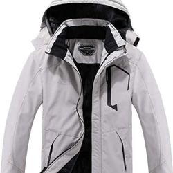 MOERDENG Brand Men's Waterproof Ski Jacket Warm Winter Snow Coat Mountain Windbreaker Hooded Raincoat .... Brand New... Light Gray Color