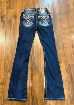 Miss Me Women's Mid-Rise Bootcut Jeans w/ Leopard Pattern X-Shaped Size 25