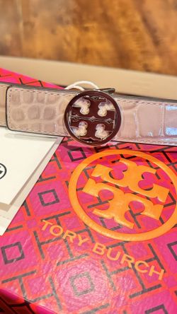 Tory Burch Croc Miller Embossed Leather Belt NWT Sz S Terre/silver