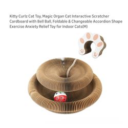 Brand new Kitty Curlz Cat Toy, Magic Organ Cat Interactive Scratcher Cardboard with Bell Ball, Foldable & Changeable Accordion Shape Exercise Anxiety 