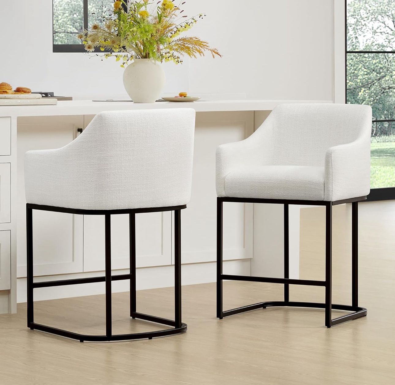 CHITA Counter Height Barstools Set of 2, FSC Certified Fabric Upholstered Bar Stools with Back and Armrest for Kitchen Island Home Bar, 24" Seat Heigh
