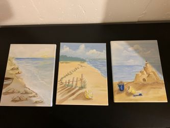 3 Hand-painted Acrylic Canvas Paintings 