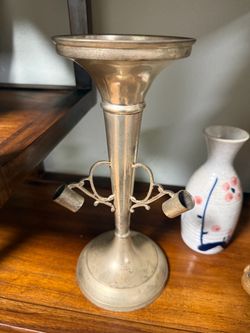 Vintage Silver-Tone Trumpet Vase / Candlestick Holder with Handles