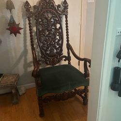 Antique Carved High Back Chair, Solid Wood