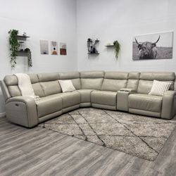 White Leather Sectional Recliner Couch - Free Delivery