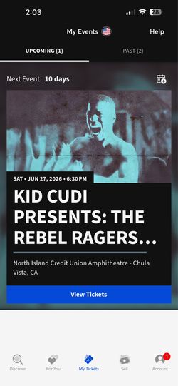 2 Kid Cudi Tix 6/27 Chula Vista