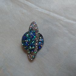 beautiful Sapphire, turquoise and crystal brooch