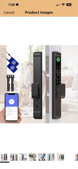 Sliding Door Smart Lock, Sliding Glass Door Lock with Fingerprint, Smart Mortise Lock with APP IC Card Code Keys, Patio Door Double Hook 2885 Mortise 