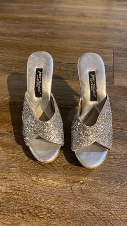Vintage Betsey Johnson Glitter Wedge Slide Sandals