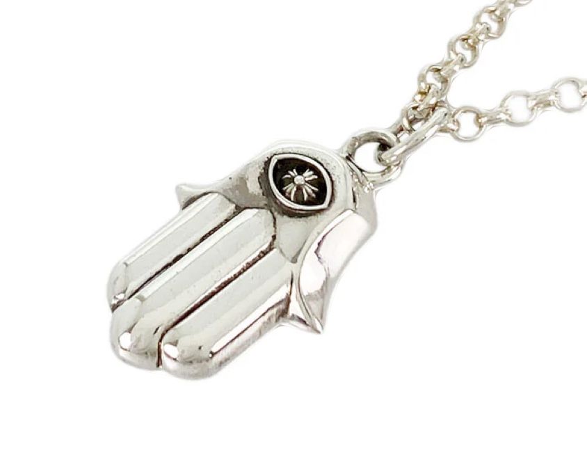 Chrome Hearts Style Hamsa Pendant (5/8” X 1/2”) With 25” Chain Link Necklace