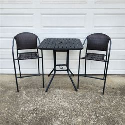 3-Piece Bistro Bar Height Patio Set _ Metal Lounge Sofa Chair Dining Conversation Outdoor Furniture