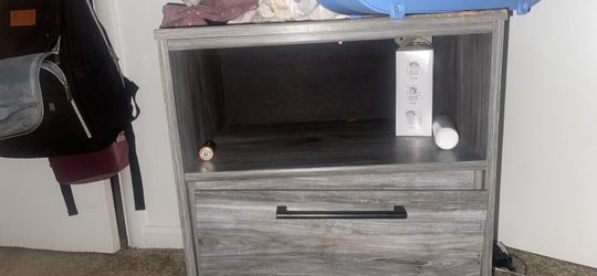 Gray Wood Nightstand with Drawer and Shelf