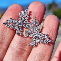 Butterfly Marquise Cut Cubic Zirconia Sterling Silver Stud Earrings.