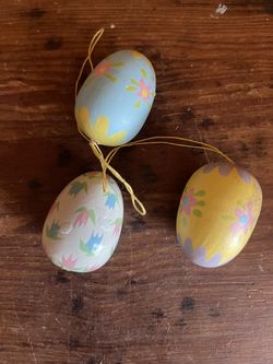 Mini Painted Wood Hanging Easter Eggs