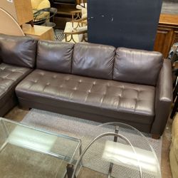 Brown Leather Reclining Sectional With Cup Holders