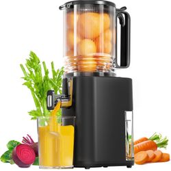 Cold Press Juicer, 5.5inch Wide Feed Chute Juicer Machine, Slow Masticating Juicer for Whole Vegetables & Fruits, Black 