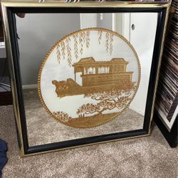 Chinoiserie ( Marble Boat ) Gilt Carving And Eglomise Wall Mirror