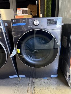 New open box LG 7.4 Cu. Ft. Vented SMART Stackable Electric Dryer in Black Steel with TurboSteam and Sensor Dry Technology