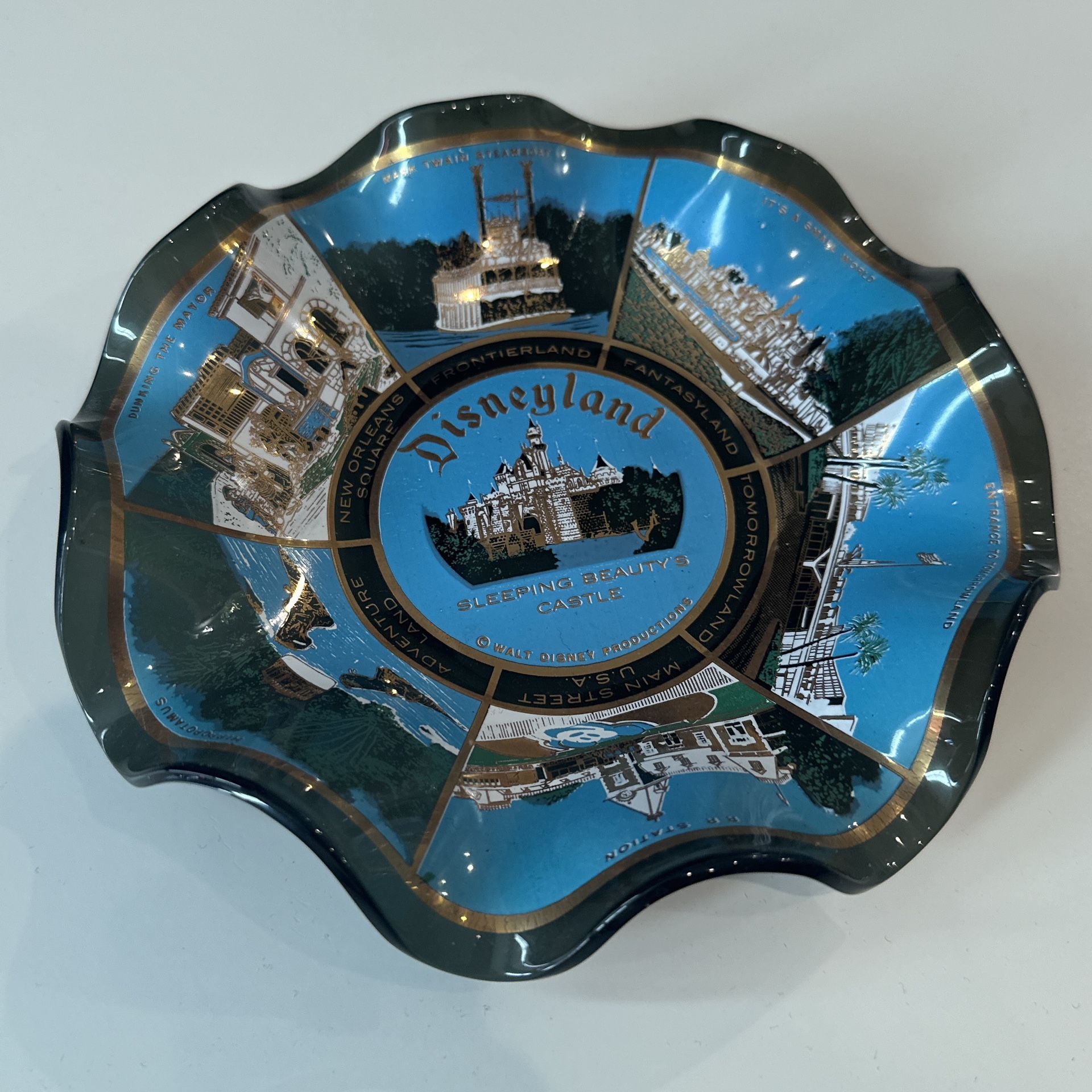 Vintage Disneyland Sleeping Beauty's Castle Wavy Glass Bowl 7" Candy Dish Plate
