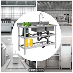 Stainless Steel Commercial Kitchen Sink with Shelves