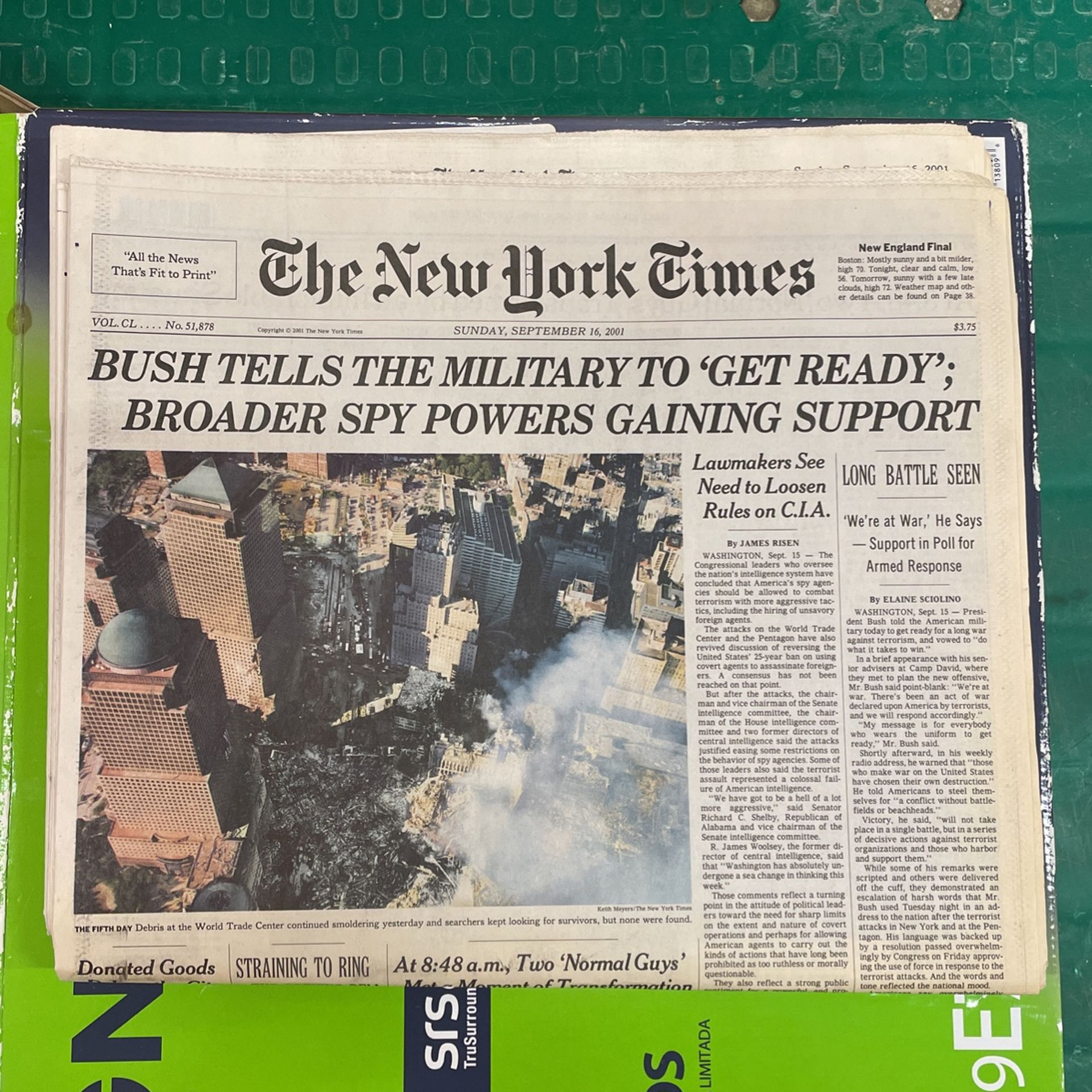 New York Times Sept 12 And 16, 2001 Includes Times Magazines