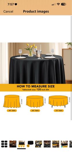 6-Pack Black Round Tablecloths, 120 Inches, Stain-Resistant Polyester for 5-6 Ft Round Tables - Washable Table Covers for Weddings, Banquets, Birthday