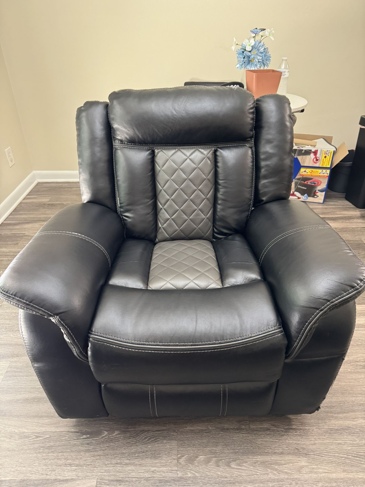 Black leather reclining armchair