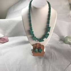 Wooden Beads Painted Turquoise Colo With Earrings , App.12”” Long, Earrings 1 1/2” Long 