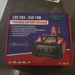 FOXSUR Portable Smart Car Battery Charger for 12 Volt 20A / 24V 10A Motorcycle Truck Lawn Mower Lead Acid AGM Gel LiFePo4 Batteries Tender Automotive 