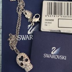 Swarovski Crystal Skull Necklace With Original Box And Papers 