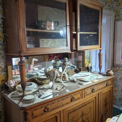 Antique wood French Provencal China cabinet/display case