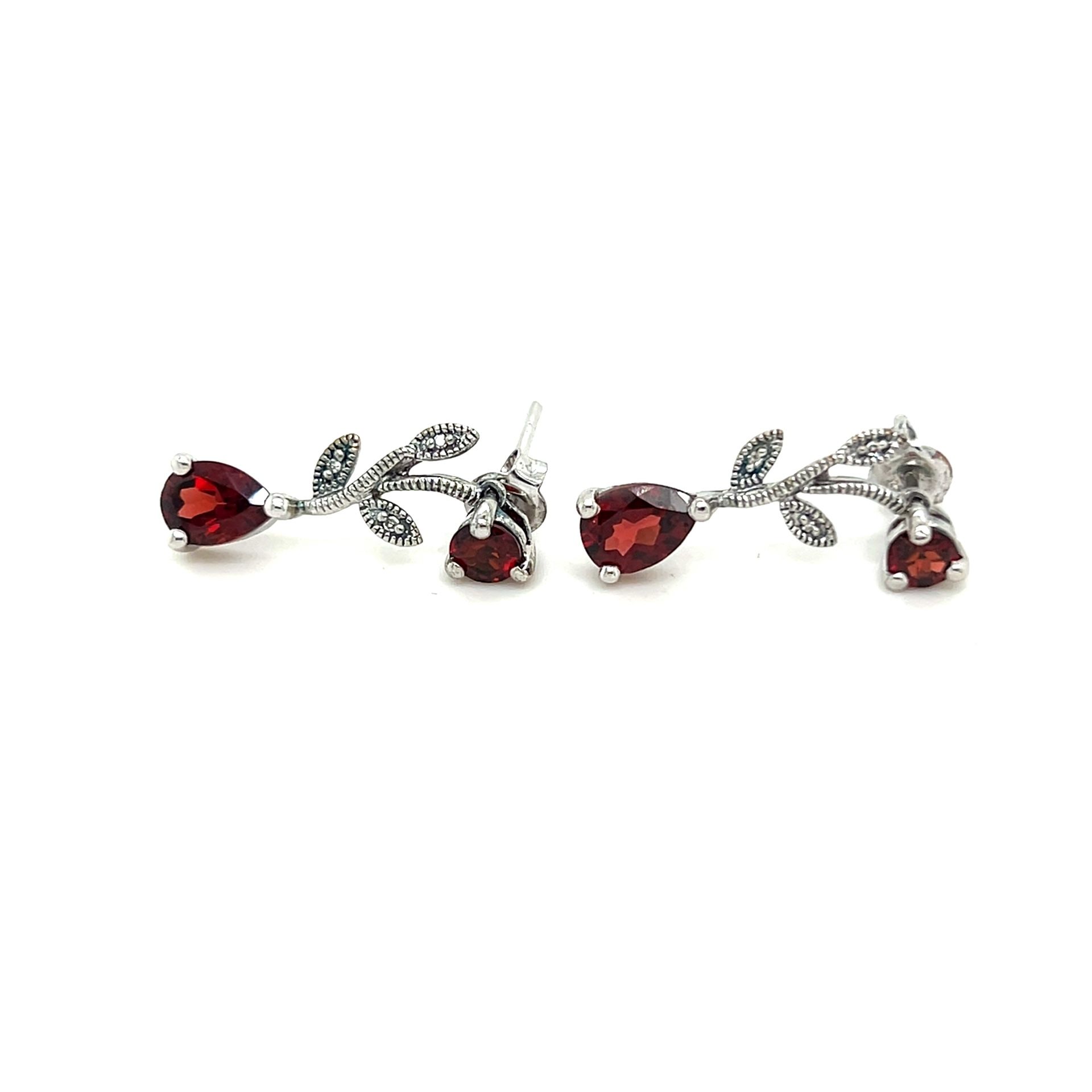 Silver 925 Genuine Garnet Drop Earrings