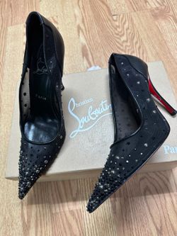 Christian Louboutin Black Mesh Studded Pumps