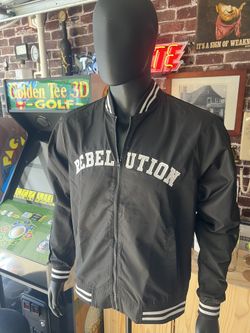 Rebelution Music OG Jacket w/stitched applique logo. Snap Button Front (Black)