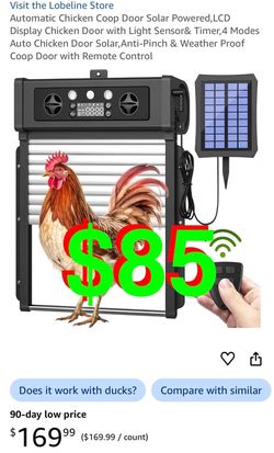 Automatic Chicken Coop Door Solar Powered, LCD Display Chicken Door with Light Sensor& Timer, 4 Modes Auto Chicken Door Solar,Anti-Pinch & Weather Pro